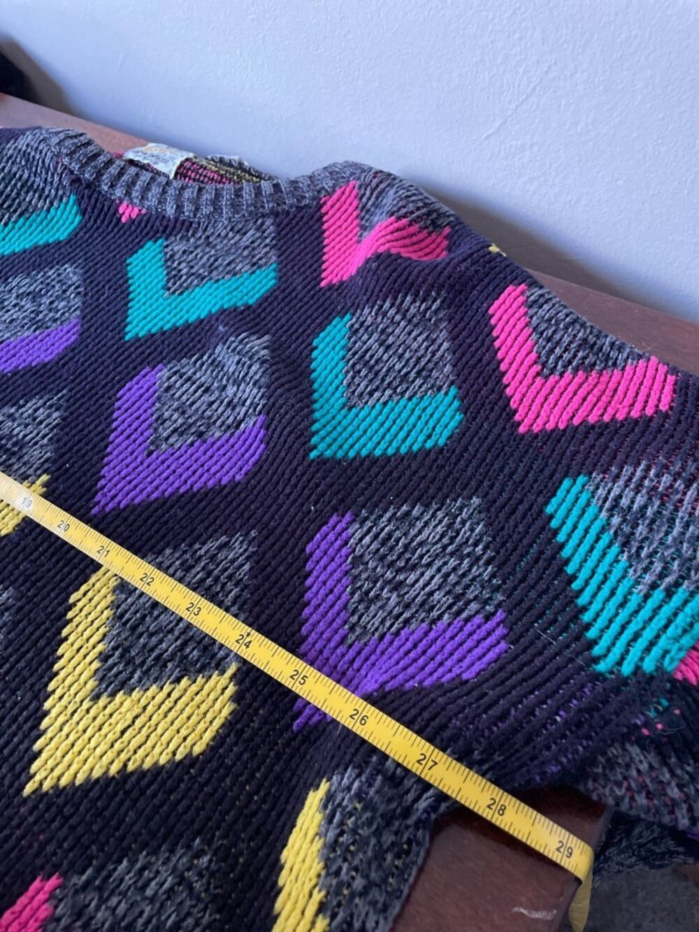 Retro 90's Bold Multicolor Sweater Abstract Shapes Vintage Knitwear Grandpa Swea - Picture 7 of 9